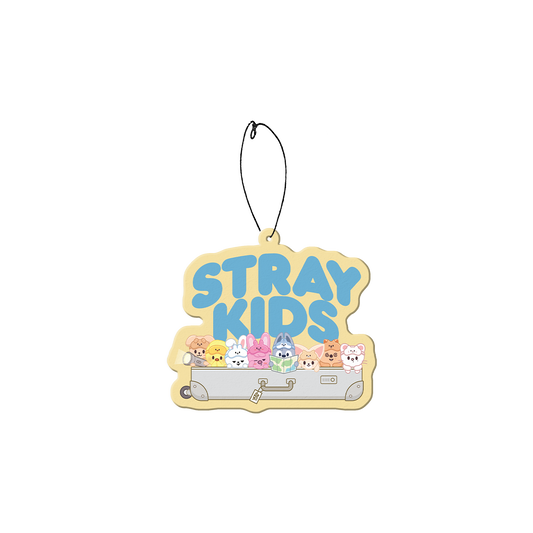 Stray Kids-themed yellow air freshener with cartoon characters